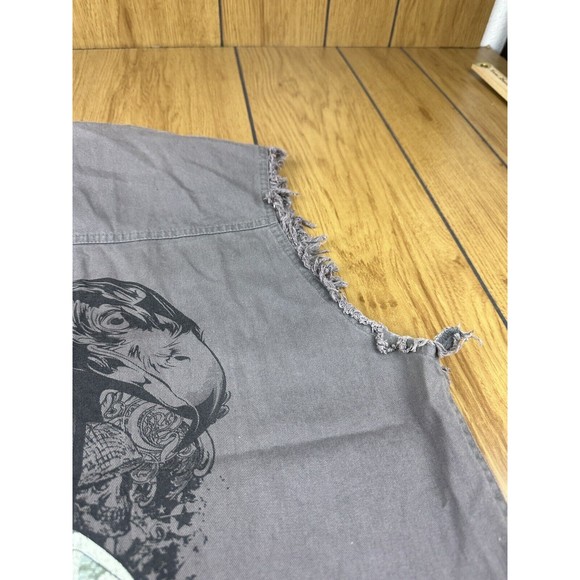 POW MIA Big Rig Truck Mens Shirt L Gray Raw Edges Sleeveless Front Buttons - Picture 3 of 16